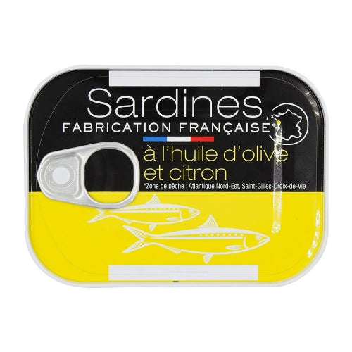 SARDINES À L’HUILE D’OLIVE VIERGE EXTRA BIO ET AU CITRON BIO 80.5g