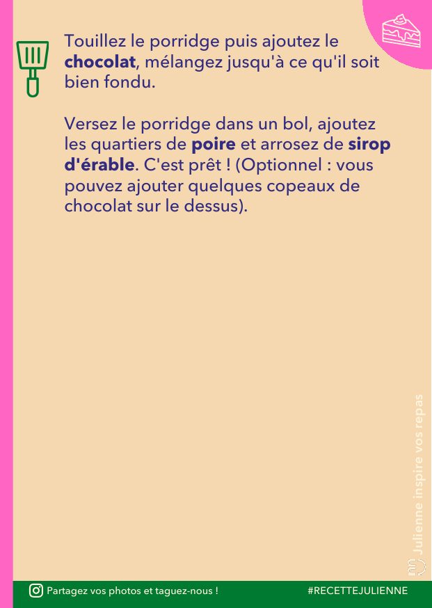 Porridge chocolat & poire